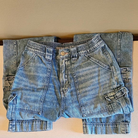 American Eagle Highest Rise Baggy Straight Denim Cargo Jeans – Size 0 - Picture 3 of 13